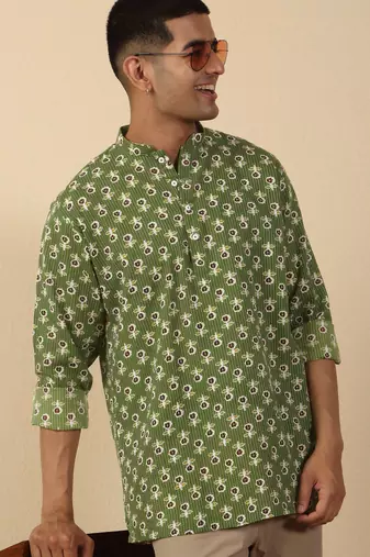   cotton kantha work floral printed short kurta