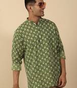   cotton kantha work floral printed short kurta