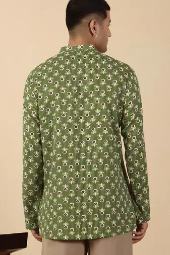   cotton kantha work floral printed short kurta