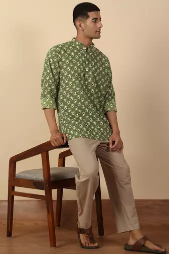   cotton kantha work floral printed short kurta