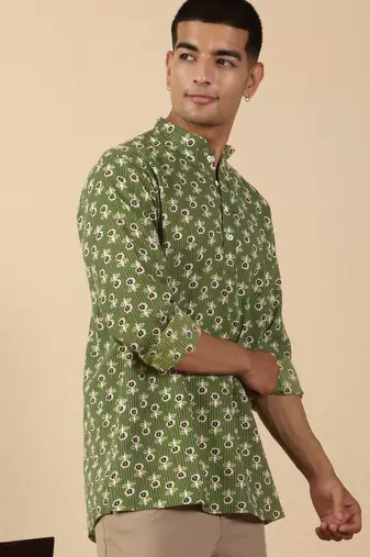   cotton kantha work floral printed short kurta