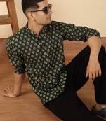   cotton jaipuri booti printed green short kurta