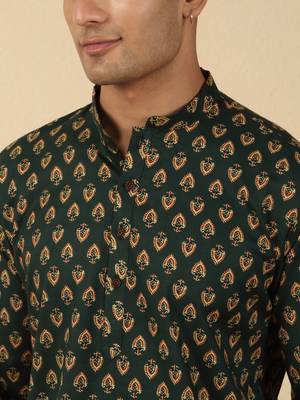   cotton jaipuri booti printed green short kurta 2