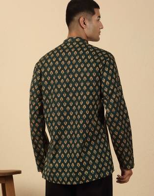   cotton jaipuri booti printed green short kurta 3