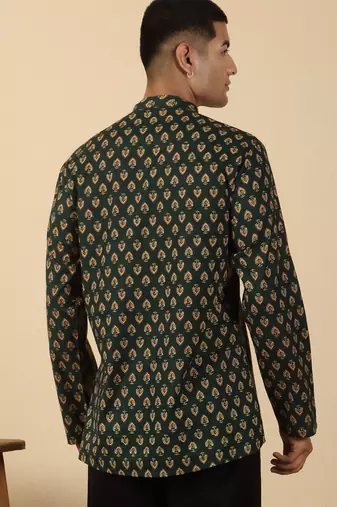   cotton jaipuri booti printed green short kurta