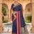 Navy blue soft  silk with zari weaving chex &  rich pallu with contrast silk blouse
