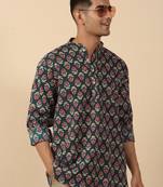   cotton kantha work printed short kurta – navy blue
