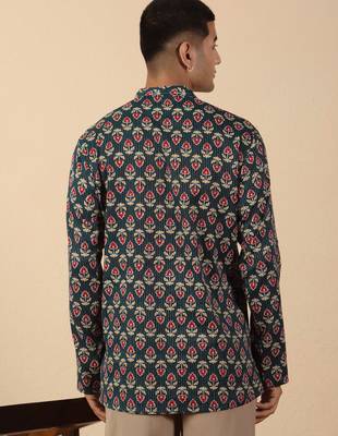   cotton kantha work printed short kurta – navy blue 3