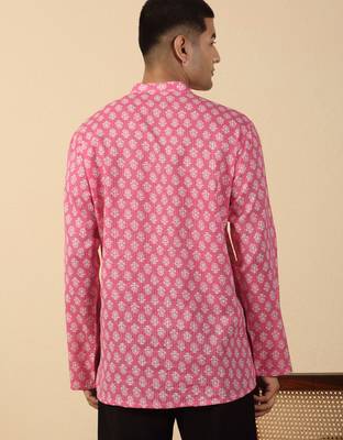   cotton kantha work printed pink short kurta  3