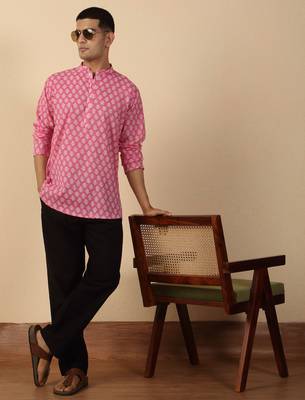   cotton kantha work printed pink short kurta  4