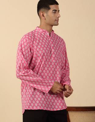   cotton kantha work printed pink short kurta  5