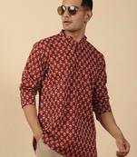 floral printed jaipuri  cotton red short kurta