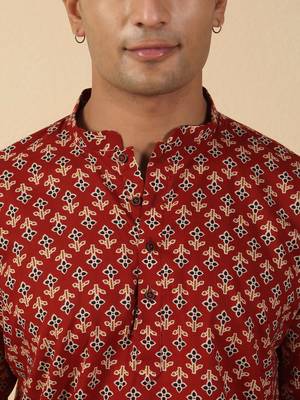 floral printed jaipuri  cotton red short kurta 2