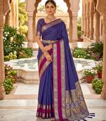 Royal blue soft  silk with zari weaving chex &  rich pallu with contrast silk blouse
