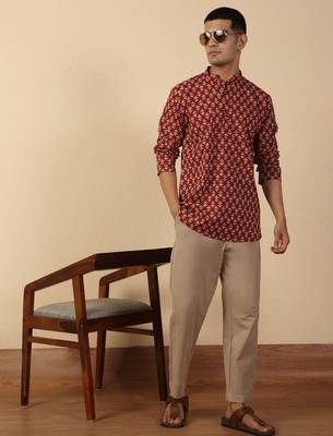 floral printed jaipuri  cotton red short kurta 4