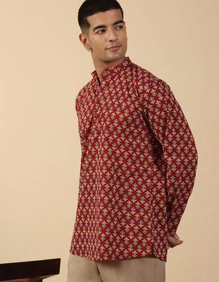 floral printed jaipuri  cotton red short kurta 5