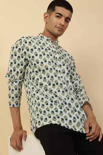 white floral jaipuri printed  cotton short kurta