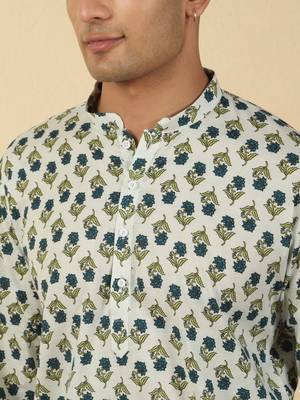 white floral jaipuri printed  cotton short kurta 2