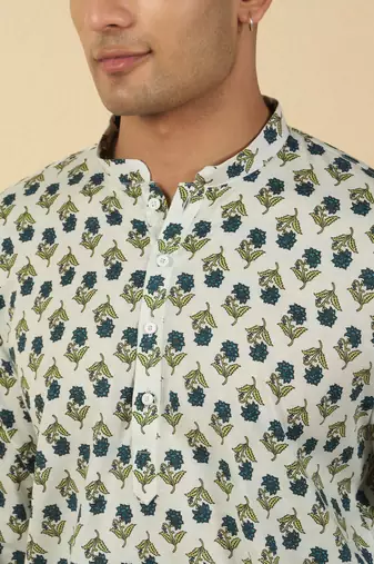 white floral jaipuri printed  cotton short kurta
