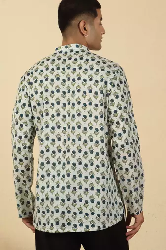 white floral jaipuri printed  cotton short kurta