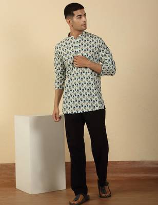 white floral jaipuri printed  cotton short kurta 4