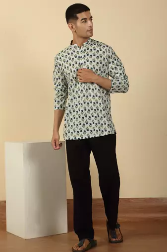white floral jaipuri printed  cotton short kurta