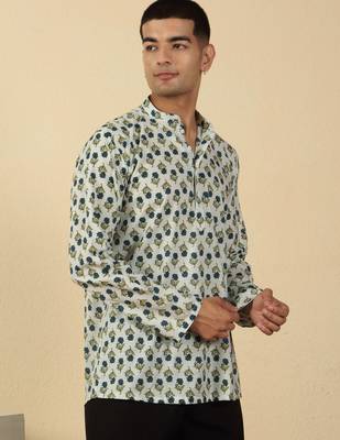 white floral jaipuri printed  cotton short kurta 5