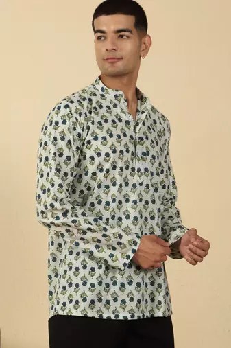 white floral jaipuri printed  cotton short kurta