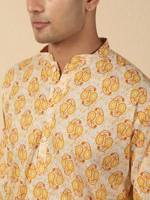yellow paisley motifs printed jaipuri  cotton short kurta 2