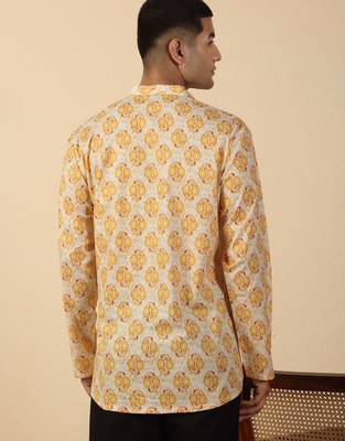 yellow paisley motifs printed jaipuri  cotton short kurta 3