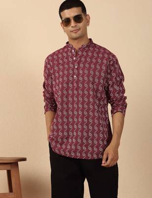  cotton maroon short kurta 1