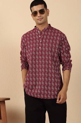  cotton maroon short kurta