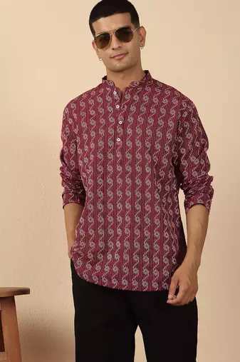  cotton maroon short kurta