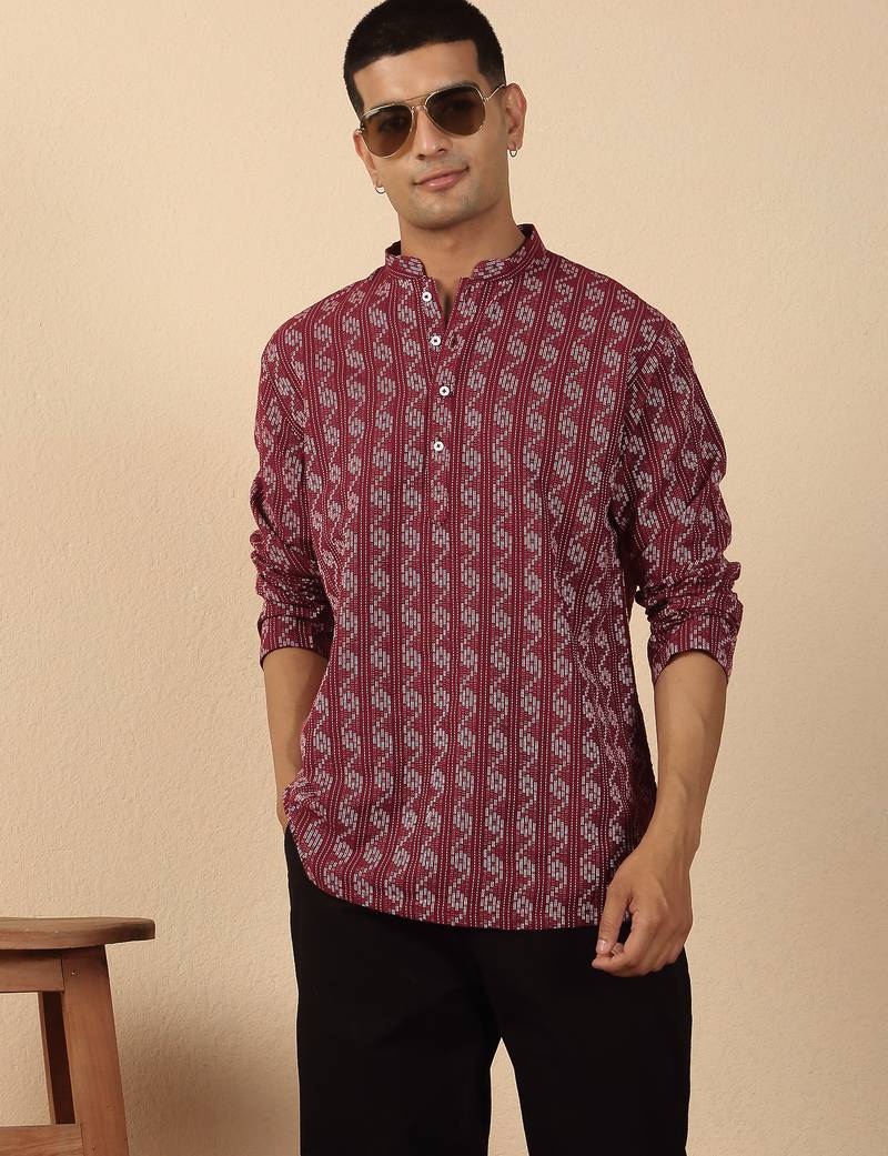  cotton maroon short kurta
