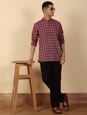  cotton maroon short kurta 4