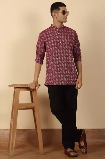  cotton maroon short kurta