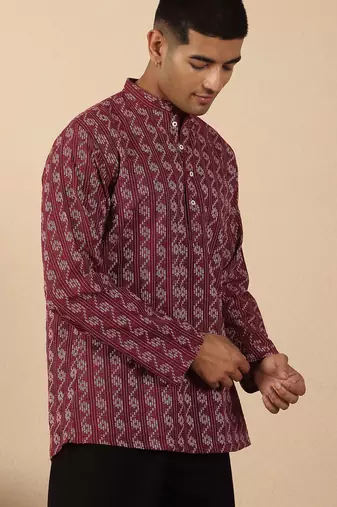  cotton maroon short kurta