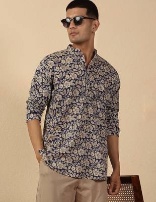   cotton floral printed short kurta – blue 1