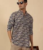   cotton floral printed short kurta – blue