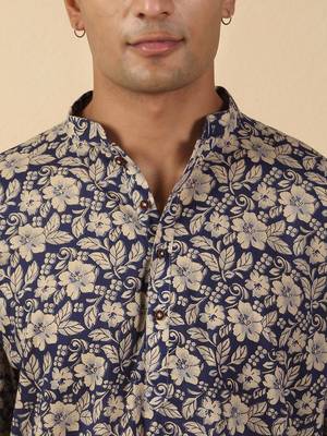   cotton floral printed short kurta – blue 2