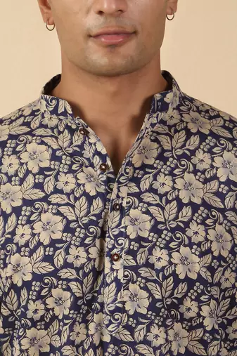   cotton floral printed short kurta – blue