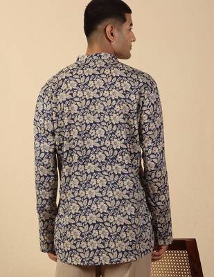   cotton floral printed short kurta – blue 3
