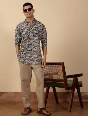   cotton floral printed short kurta – blue 4