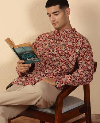   cotton floral printed short kurta – maroon 1