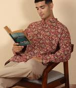   cotton floral printed short kurta – maroon