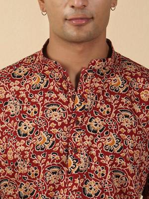   cotton floral printed short kurta – maroon 2