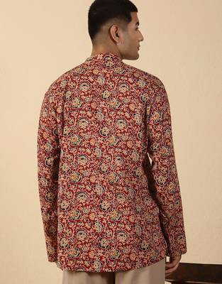   cotton floral printed short kurta – maroon 3