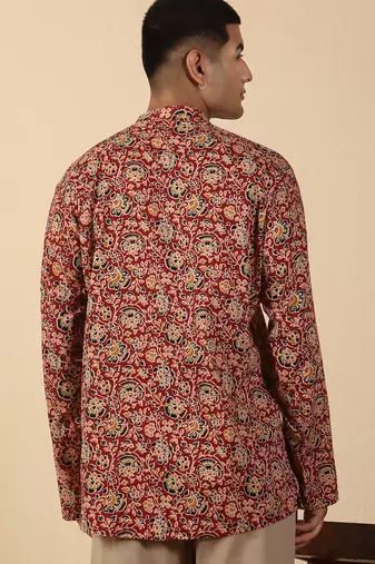   cotton floral printed short kurta – maroon