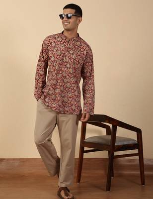  cotton floral printed short kurta – maroon 4