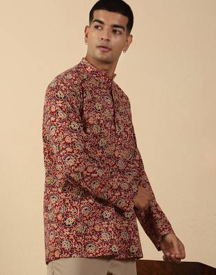   cotton floral printed short kurta – maroon 5